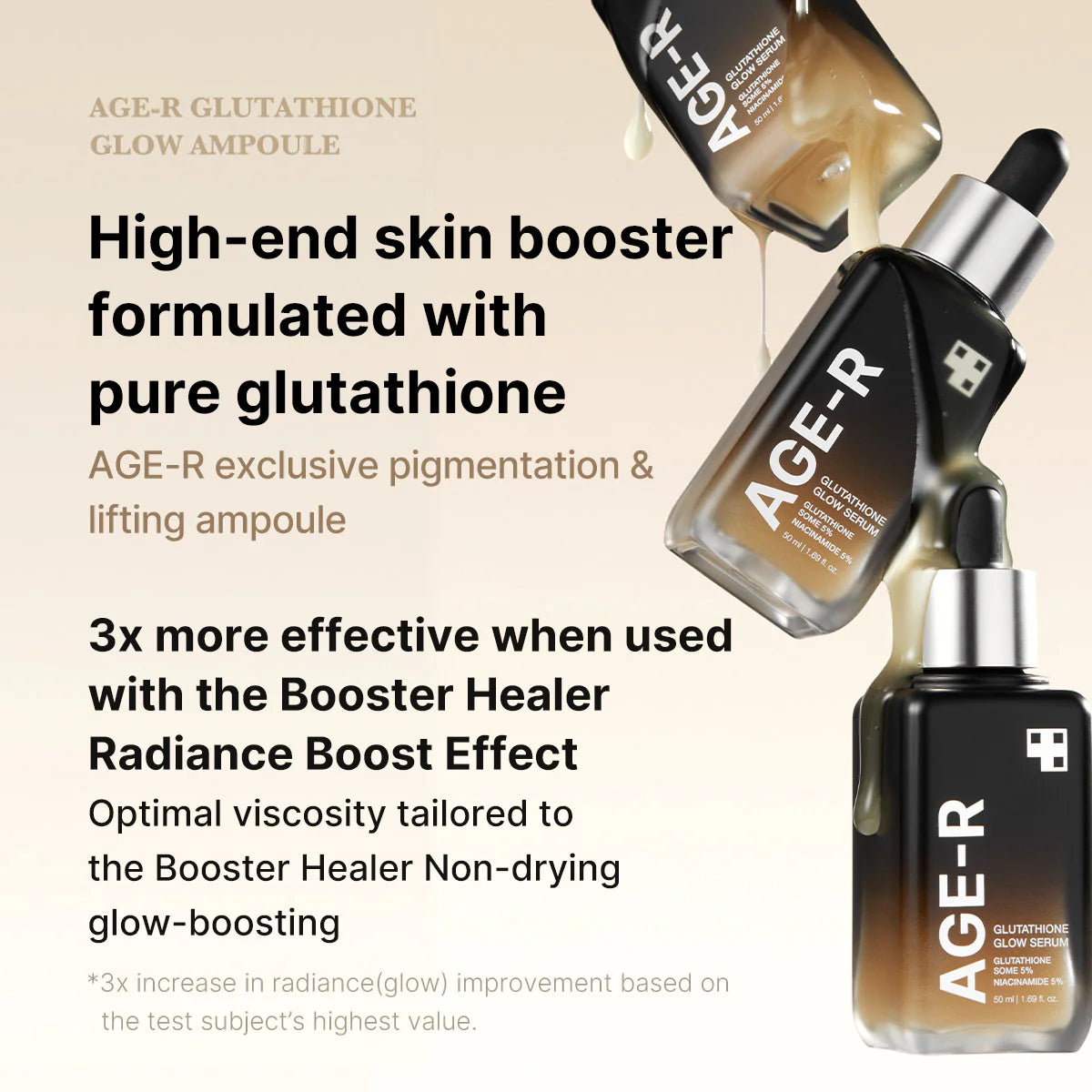 medicube age-r glutathione glow ampoule NEW LAUNCH , , 50ml 24.90, What makes it special?, Exclusive Pigmentation & Elasticity Serum perfectly balanced viscosity designed for Booster-H., or apply with your hands Medicube Age-R Glutathione Glow Serum